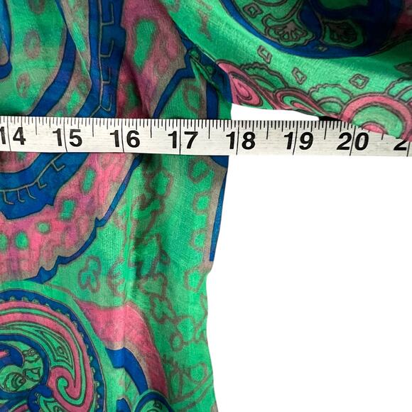 Anthropologie Trinity Blouse M Green Silk Paisley Sheer Ruffle Forest Fairy Top - Picture 6 of 13